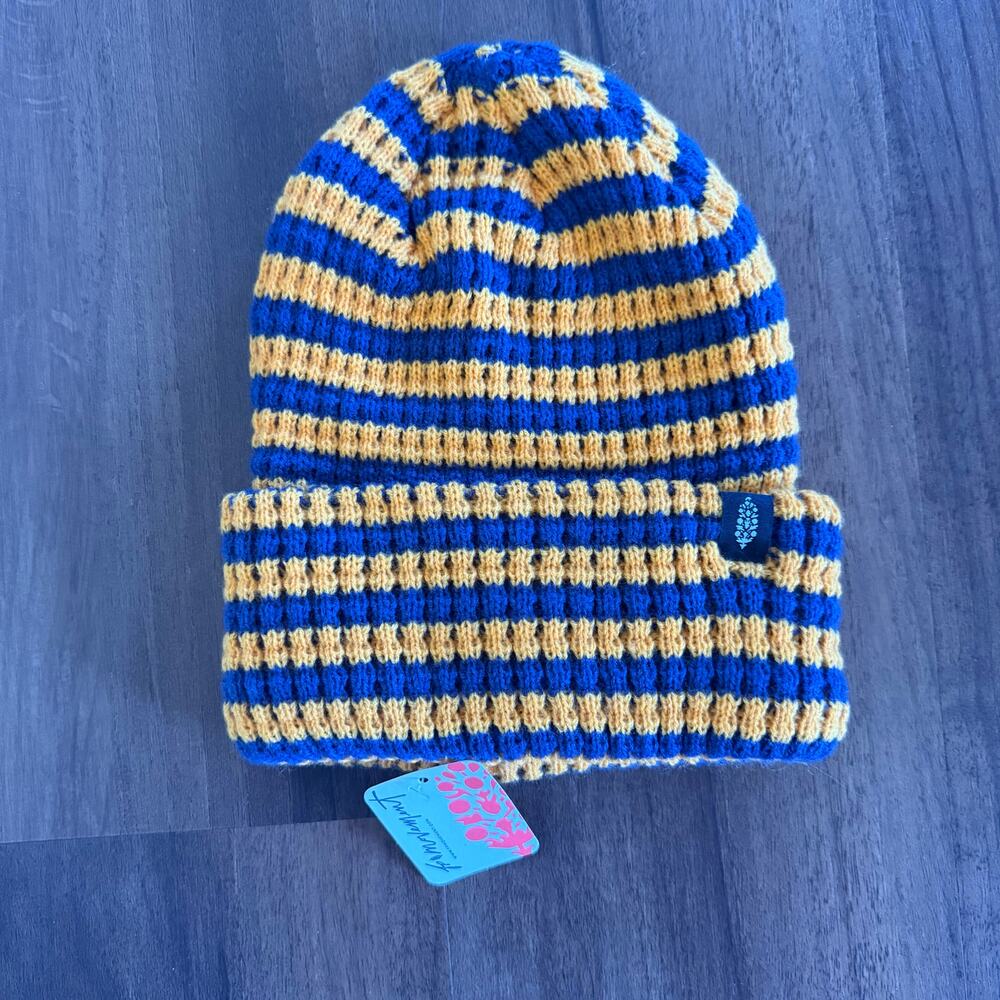 NWT FP Movement Stripe it Up Cool Down Beanie in Varsity Orange Blue Stripe - Picture 2 of 5